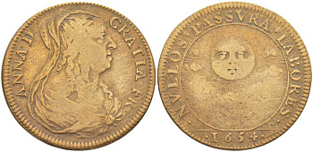 ФРАНЦИЯ ЖЕТОН, ТОКЕН 1654 БЕЗ ТРУДА НИЧЕГО НЕ БУДЕТ (NULLOS PASSURA LABORES), ANNA D. GRATIA. FR., ДИАМЕТР 27 ММ., ВЕС 6,42 ГР. латунь 180-135