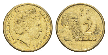 Австралия 2 доллара 2006 абориген, Елизавета II (1952-2022) KM 406 алюминиевая бронза 4588-829