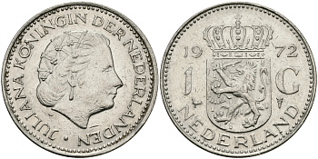 Нидерланды 1 гульден 1972 Юлиана (1948-1980) KM 184a никель 94-633
