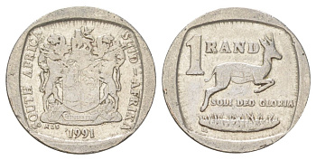 ЮАР 1 ранд 1991 KM 138 медь плакированная никелем 4627-232