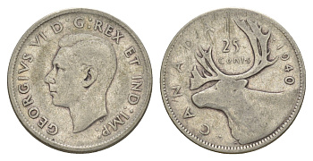 Канада 25 центов 1940 Георг V (1910-1936), олень KM 35 серебро 73-1226
