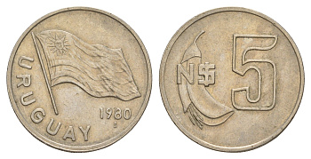 Уругвай 5 песо 1980 KM 75 медь цинк никель 4629-1036