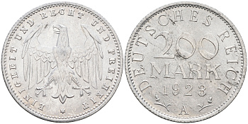 Германия 200 марок 1923 А J.304,  KM 35 алюминий 4116-356