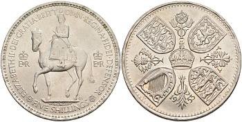 Великобритания 1 крона (5 шиллингов) 1953 коронация королевы Елизаветы, Елизавета II (1952-2022) Елизаветы KM 894, Spink 4136 медно-никель UNC 4558-433