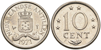 Нидерландские Антилы 10 центов 1971 Юлиана (1948-1980) KM 10 никель 4564-523