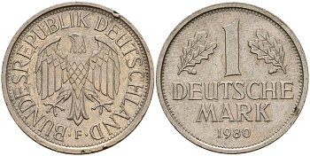 ФРГ 1 марка 1980 F KM 110, J. 385 медно-никель 4159-1147