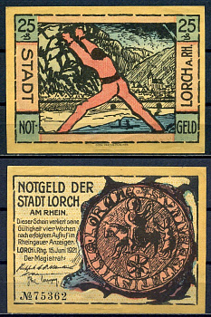 Лорх на Рейне (Пруссия, Гессен-Нассау) 25 пфеннигов 1921 DeNG 1/2 815.3a бумага aUNC 7556-7-4-1