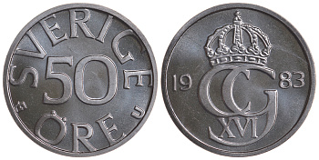 Швеция 50 эре 1983 U Карл XVI Густав (1973- ) KM 855 медно-никель UNC 4364-2013