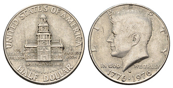 США 1/2 доллара (50 центов) 1976 D, 200 лет независимости США KM 205 медь плакированная медно-никелем 83-2046