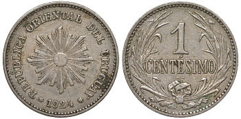Уругвай 1 сентесимо 1924 KM 19 медно-никель 99-1038