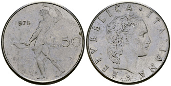 Италия 50 лир 1978 KM 95.1 нержавеющая сталь 4172-254