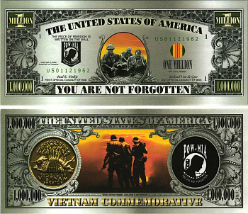 США 1000000 ДОЛЛАРОВ 2002 СУВЕНИРНАЯ БАНКНОТА, В ПАМЯТЬ О ВЕТЕРАНАХ ВОЙНЫ ВО ВЬЕТНАМЕ бумага UNC (ПРЕСС) 7198-36-1-2