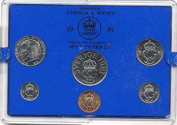 Швеция набор монетного двора из 6 монет 1981 в пластике, Карл XVI Густав (1973- ) KM MS19 UNC 4-3-7-179