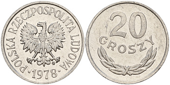 Польша 20 грошей 1978 MW KM А47 алюминий  UNC  4187-346
