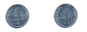 Бразилия 1 крузейро 1980 сахарный тростник KM 590 нержавеющая сталь aUNC 76-914