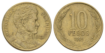 Чили 10 песо 1995 KM 228 никель латунь 4171-351