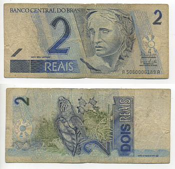 БРАЗИЛИЯ 2 РЕАЛА 2001 ПОДПИСЬ 40, СЕРИЯ А-А 5060, СТАТУЯ РЕСПУБЛИКИ Pick 249b бумага 7217-76-3