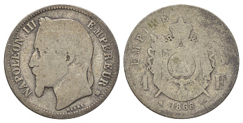 Франция 1 франк 1868 BB, Наполеон III (1852-1870) KM 806 серебро 4622-1052