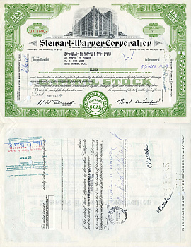 США 11 акций 1966 Стюарт-Уорнер, Stewart-Warner Corporation, производство автомобильных приборов   бумага   5547-12-1-2