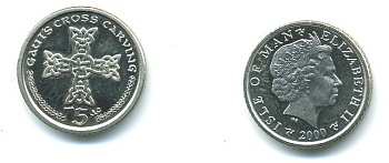 ОСТРОВ МЭН 5 ПЕНСОВ 2000 PMM AA КРЕСТ KM 1038 медно-никель UNC 04-435