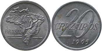 Бразилия 20 крузейро 1965 KM 573 алюминий 4577-1053