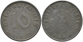 Германия 10 рейхспфеннигов 1944 A KM 101, J.371 цинк 4151-263