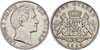 Бавария 2 гульдена 1846 Людвиг I (1825-1848) KM 438 серебро 00-000-00