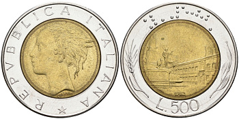 Италия 500 лир 1982 R, Квиринальский дворец в Риме KM 111 биметалл UNC 76-647