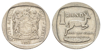 ЮАР 1 ранд 1992 KM 138 медь плакированная никелем 4627-252