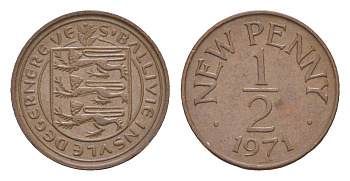 Гернси 1/2 нового пенни 1971 Елизавета II (1952-2022), герб, год-тип KM 20 бронза 4659-564
