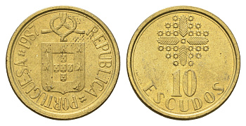 Португалия 10 эскудо 1987 KM 633 никель латунь UNC 4675-332