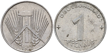 ГДР 1 пфенниг 1952 A KM 5 алюминий 201-312