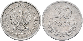 Польша 20 грошей 1973 MW, Народная Республика KM А47, Parchimowicz 208m алюминий 4580-652