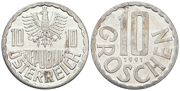Австрия 10 грошей 1991 KM 2878 алюминий 4594-249