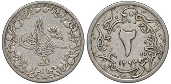 Египет 2/10 гирша 1903 Абдул Хамид II (1876-1909) год 29 KM 290 медно-никель 53-217