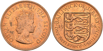 Джерси 1/12 шиллинга 1964 Елизавета II (1952-2022) KM 21 бронза aUNC 4367-314