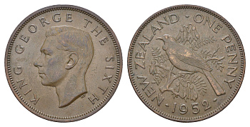 Новая Зеландия 1 пенни 1952 Георг VI (1936-1952), новозеландский туи KM 21 бронза 4512-145