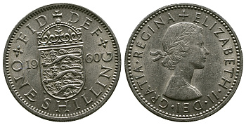 Великобритания 1 шиллинг 1960 Елизавета II (1952-2022), Английский герб KM 904, Spink 4147 медно-никель 4384-422