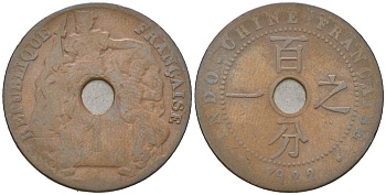 Французский Индокитай 1 сантим 1922 KM 12 бронза 4582-843