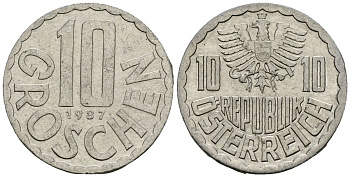 Австрия 10 грошей 1987 KM 2878 алюминий 4138-427