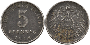 Германия 5 пфеннигов 1918 A KM 19, J. 297 железо 4151-617