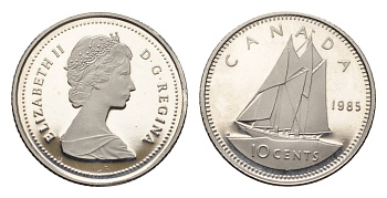 Канада 10 центов 1985 Елизавета II (1952-2022), парусник KM 77 никель PROOF 413-3733