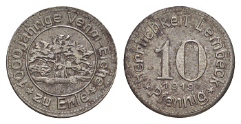 Лембек 10 пфеннигов 1919 Funck 286.2, Men18 18717.2 железо 4636-864