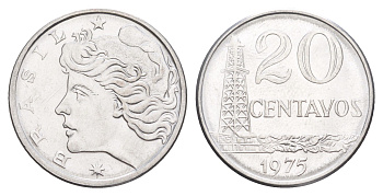 Бразилия 20 сентаво 1975 KM 579.1a нержавеющая сталь UNC 4642-1043