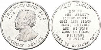 США МЕДАЛЬ ND 12-ЫЙ ПРЕЗИДЕНТ ЗАКАРИ ТАЙЛОР 28 мм алюминий 73-346