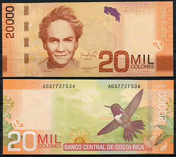 Коста-Рика 20000 колонов 2012 Кармен Лира, колибри Pick 278 b  бумага  UNC (пресс) 451-544-3