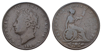 Великобритания 1/2 пенни 1826 Георг IV (1820-1830) KM 692, Spink 3824 медь 28-536