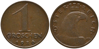 АВСТРИЯ 1 ГРОШ 1926 ДОВОЕННАЯ ДЕСЯТИЧНАЯ ЧЕКАНКА KM 2836 бронза 4532-961