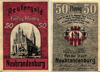 НОЙБРАНДЕНБУРГ 50 ПФЕННИГОВ 1922 НОТГЕЛЬД, 1922 - 31 МАЯ 1922, ЗЕМЛЯ МЕКЛЕНБУРГ-ПЕРЕДНЯЯ ПОМЕРАНИЯ Grabowski 935.1 бумага 6318-44-2-1