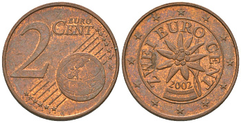 Австрия 2 евроцента 2002 KM 3083 сталь плакированная медью 4580-311